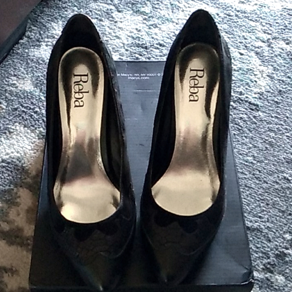 Reba black suede leather heels